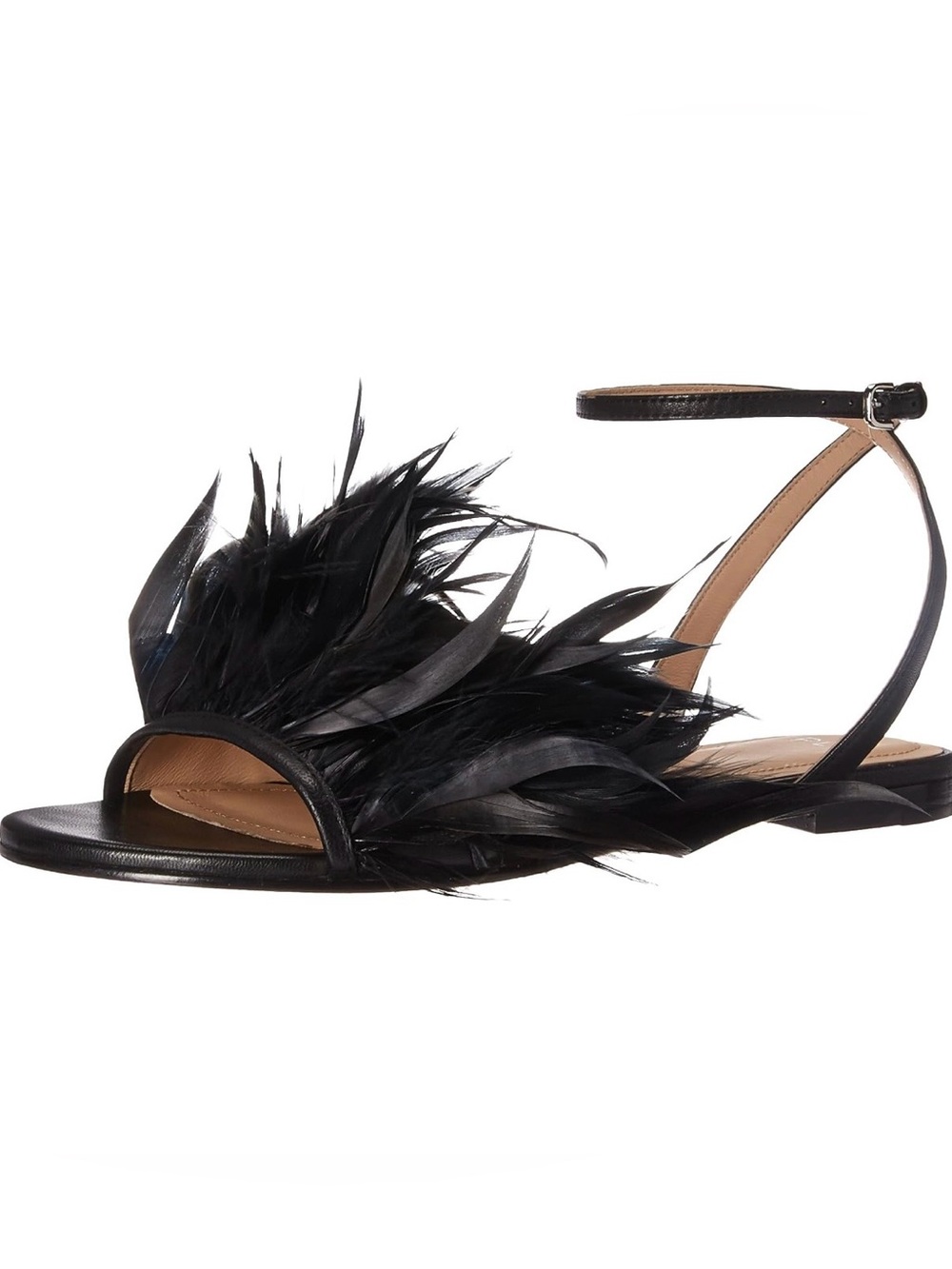 Pour La Victoire Black Feather Open-Toe Sandals